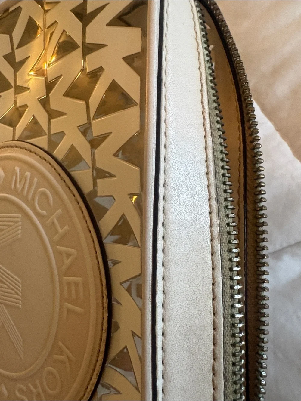 Michael Kors Taupe & White MK Logo Camera Crossbody